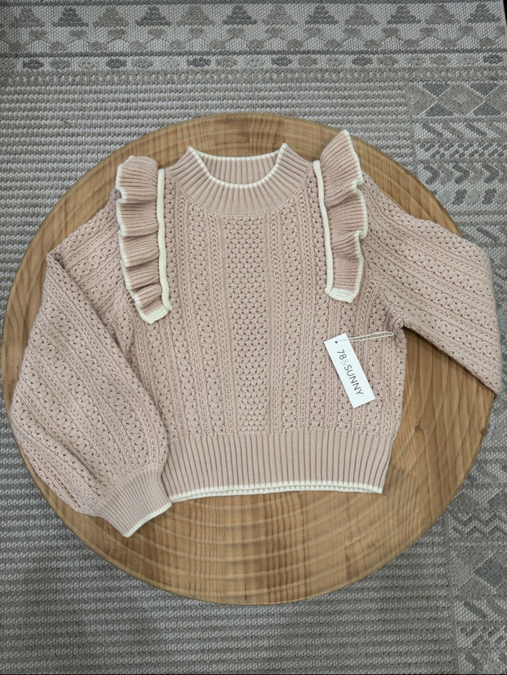 78 & SUNNY Blush Pink Ruffle-Trim Knit Sweater